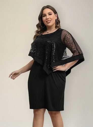 Vestido Fiesta Talla Grande Manga Capa Vg 130