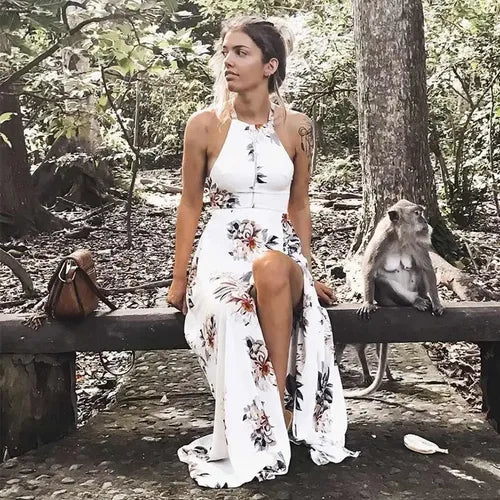 Vestido Maxi Largo Bohemio Azul Blanco Playero Vd 82