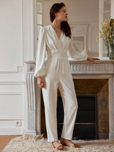Entero Jumpsuit Mono Fiesta Novia Civil Enterito El 214 Blanco S