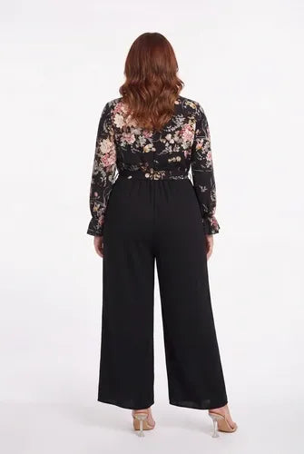 Mono palazzo negro con cinturón, talla grande