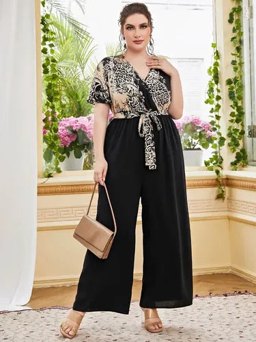 Entero Jumpsuit Talla Grande Escote Cruzado Cinturón Vg 203