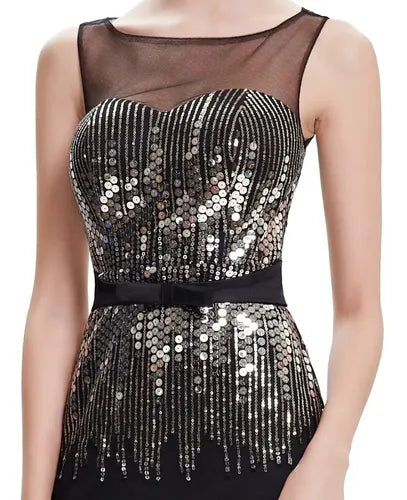 Vestido Fiesta Gasa Lentejuelas Ep 85  Negro 6