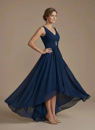 Vestido largo azul asimétrico escote corazón