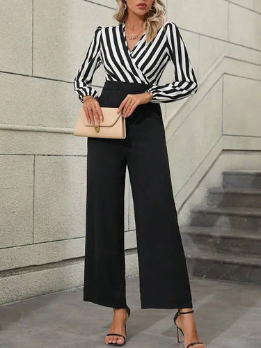 Entero Jumpsuit Mono Escote Cruzado Fiesta  El 191 Negro M