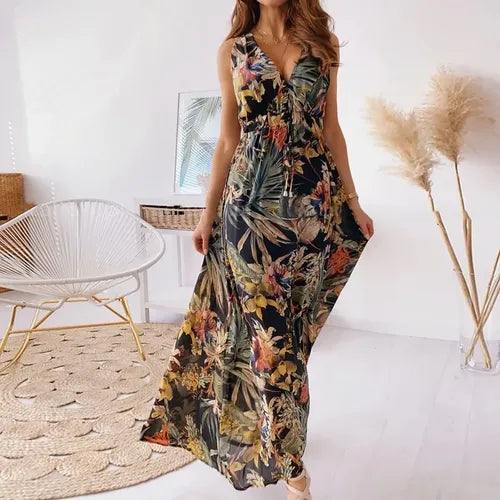 Vestido Largo Bohemio Playa Estampado Floral Verano