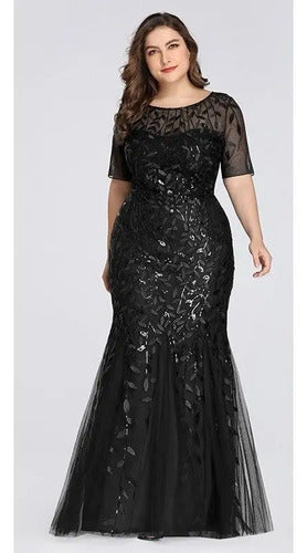 Vestido Fiesta Largo Lentejuelas Manguita Talla Ep 131