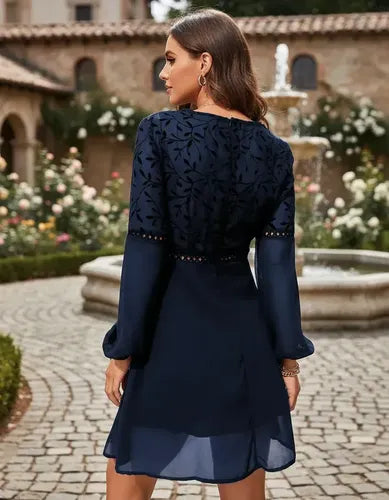Vestido Gasa Corto Escote V Acampanado Manga Larga Va 480