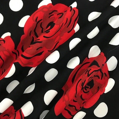 Vestido Vintage Pin Up Negro Flores Rojas Años 50  Va 419