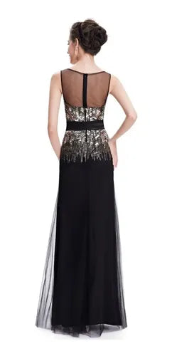 Vestido Fiesta Gasa Lentejuelas Ep 85  Negro 6