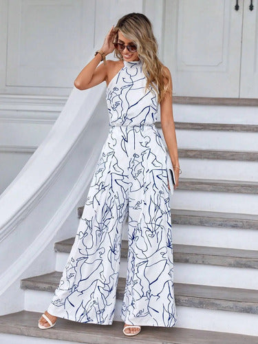 Entero Jumpsuit Mono Estampado Halter Fiesta Bolsillo El 198