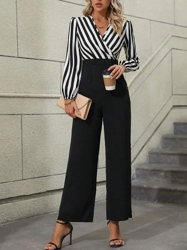 Entero Jumpsuit Mono Escote Cruzado Fiesta  El 191 Negro M