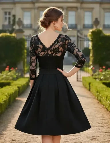 Vestido Fiesta Gala Boda Negro Manga 3/4 Va 329 Negro L