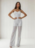 Entero Jumpsuit Mono Lentejuelas Fiesta  El 217 Blanco M