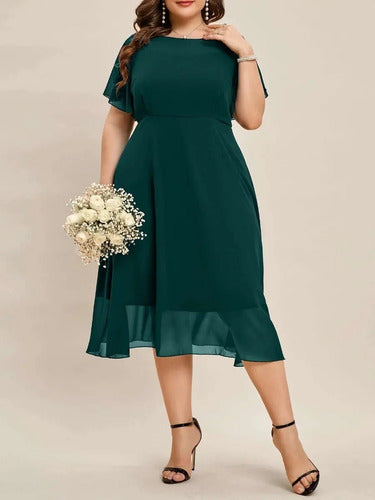 Vestido Fiesta Gasa Talla Grande Manga Corta Vg 101