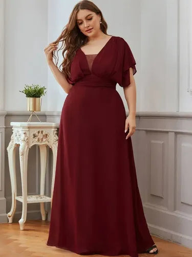 Vestido Fiesta Largo Gasa Talla Grande Manga  Ep 189