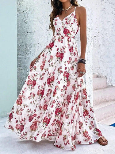 Vestido Maxi Largo Gasa Cruzado Abertura Graduación  Vd 101 Blanco M