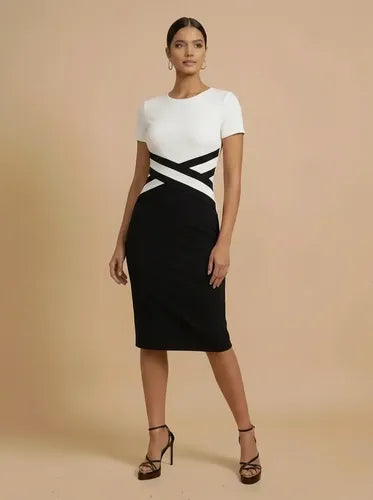 Vestido midi multicolor bodycon manga corta cuello redondo