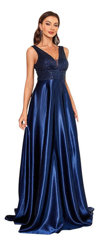 Vestido Fiesta Largo Mujer Lentejuela Satén Ep 240