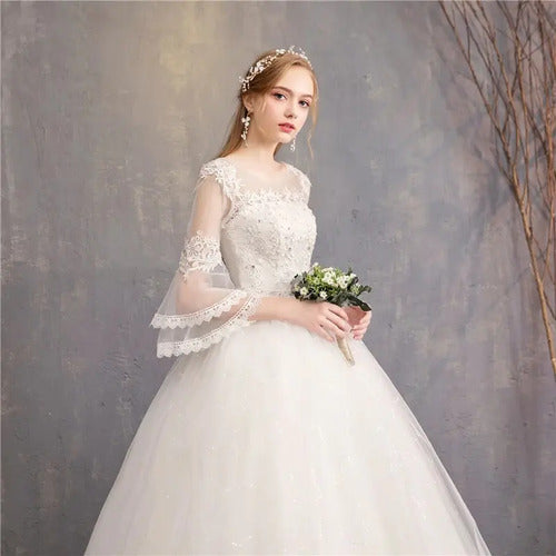 Vestido De Novia Marfil Ivory Princesa Manga Nf 09
