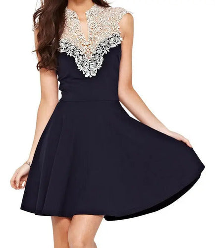 Vestido Negro Encaje Blanco Va 66