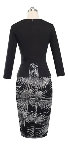 Vestido  Peplum Coctel Oficina Con Manga Va 161