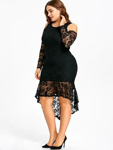 Vestido Negro De Encajes Asimétrico Talla Grande Vg 32 Negro Xl