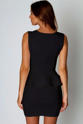 Vestido Corto Mujer Negro Peplum Ajustado Sin Mangas Va 210 Negro L