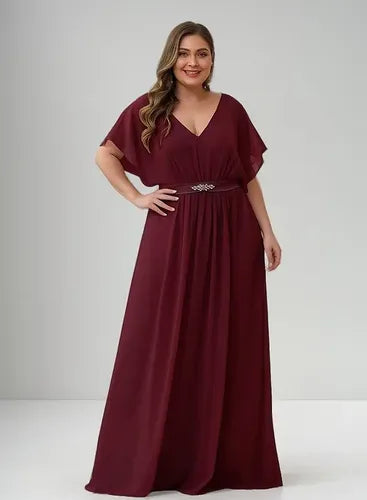 Vestido Fiesta Largo Burdeo Talla Grande Ep 179  Bordó 18