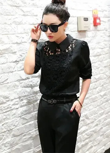 Traje Mujer Conjunto Blusa + Pantalón Negro Entero C 02 Negro M