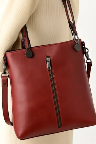 Cartera Policuero Con Correa De Hombros Asas Tonos Rojos Rojo Lisa