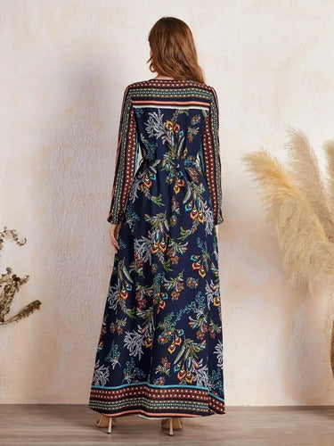Vestido Largo Bohemio Estampado Escote Cruzado Vd 98