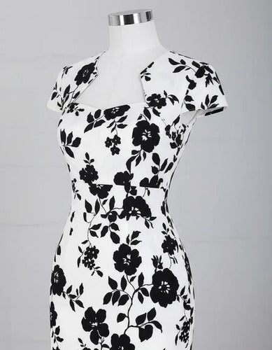 Vestido Blanco Con Flores Negros Gk 14 Blanco 6