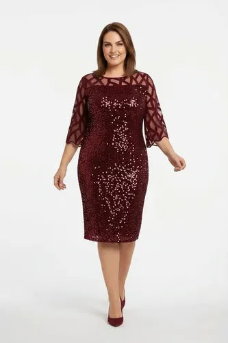 Vestido midi burdeo lentejuelas corte tubo