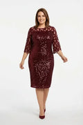 Vestido midi burdeo lentejuelas corte tubo