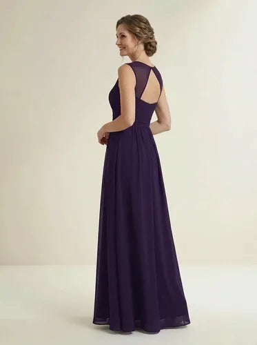 Vestido largo de gala de gasa escote V
