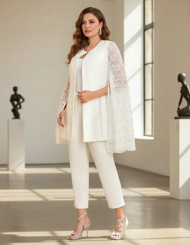 Traje 2 piezas blanco, blazer y pantalón talla grande