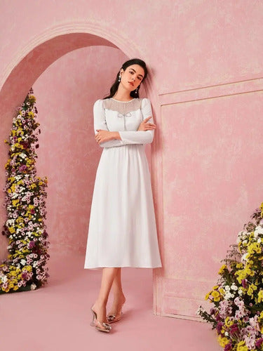 Vestido Blanco Prendedor Novia Civil Fiesta Nc 06 Blanco M