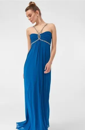 Vestido Fiesta Largo Gala Boda Graduación  Td 06 Azul 36
