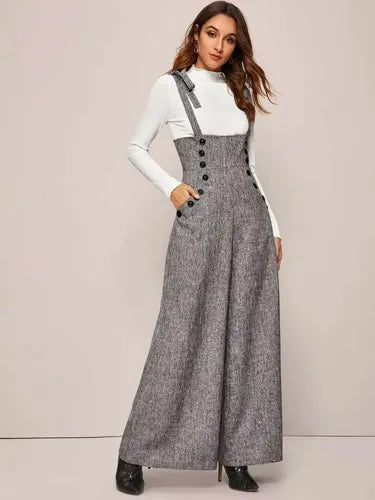 Entero Jumpsuit Overol Mono Pantalón Pierna Ancha  El 175 Gris S