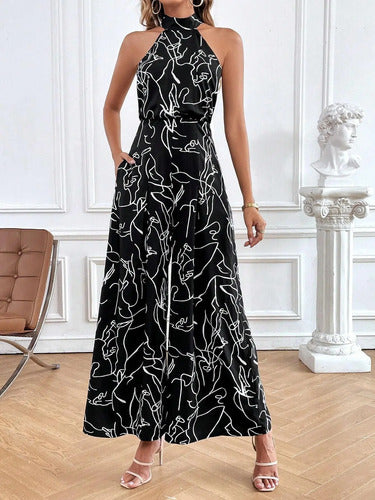 Entero Jumpsuit Mono Estampado Halter Fiesta Bolsillo El 198