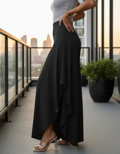 Pantalon Mujer Cintura Alta Pierna Ancha Pt 20 Negro S