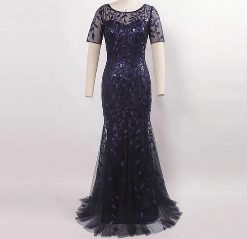 Vestido Fiesta Largo Lentejuelas Manguita Talla Ep 131