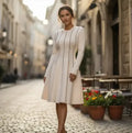 Vestido Tejido  Ajustado Coctel Punto Jersey Vt 10 Blanco Crema M