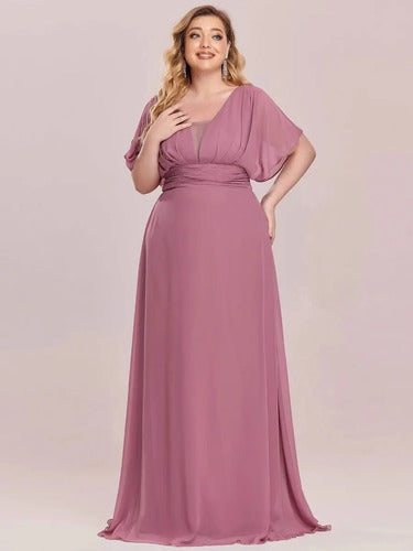 Vestido Fiesta Largo Gasa Talla Grande Manga  Ep 189