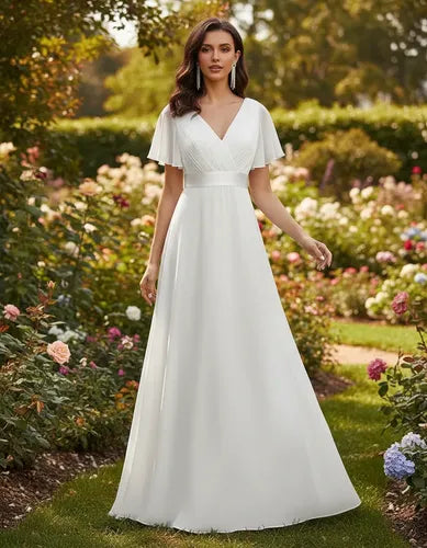 Vestido Novia Largo Gasa Corte Imperio Blanco 10