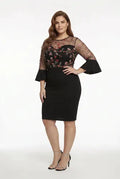 Vestido midi negro manga larga corte tubo talla grande