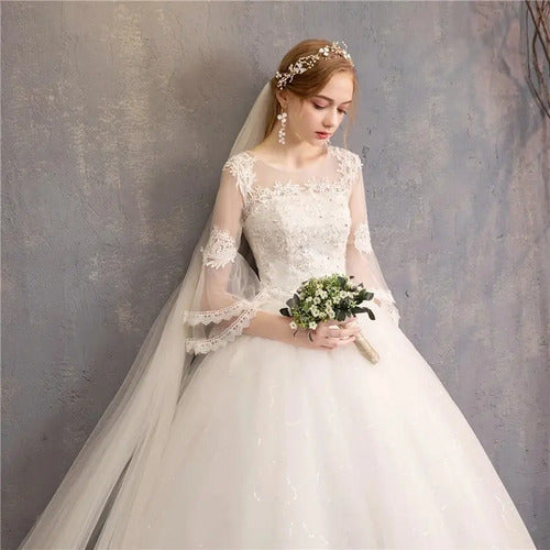 Vestido De Novia Marfil Ivory Princesa Manga Nf 09