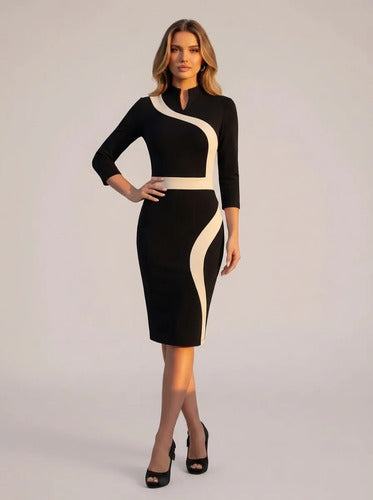 Vestido corto negro formal escote V manga corta