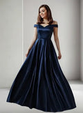 Vestido Largo Satén Fiesta Hombros Descubiertos Ep 141 Azul Oscuro 8