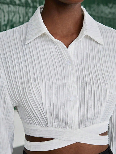 Blusa Corta Mujer Manga Larga  Bb 38 Blanco S
